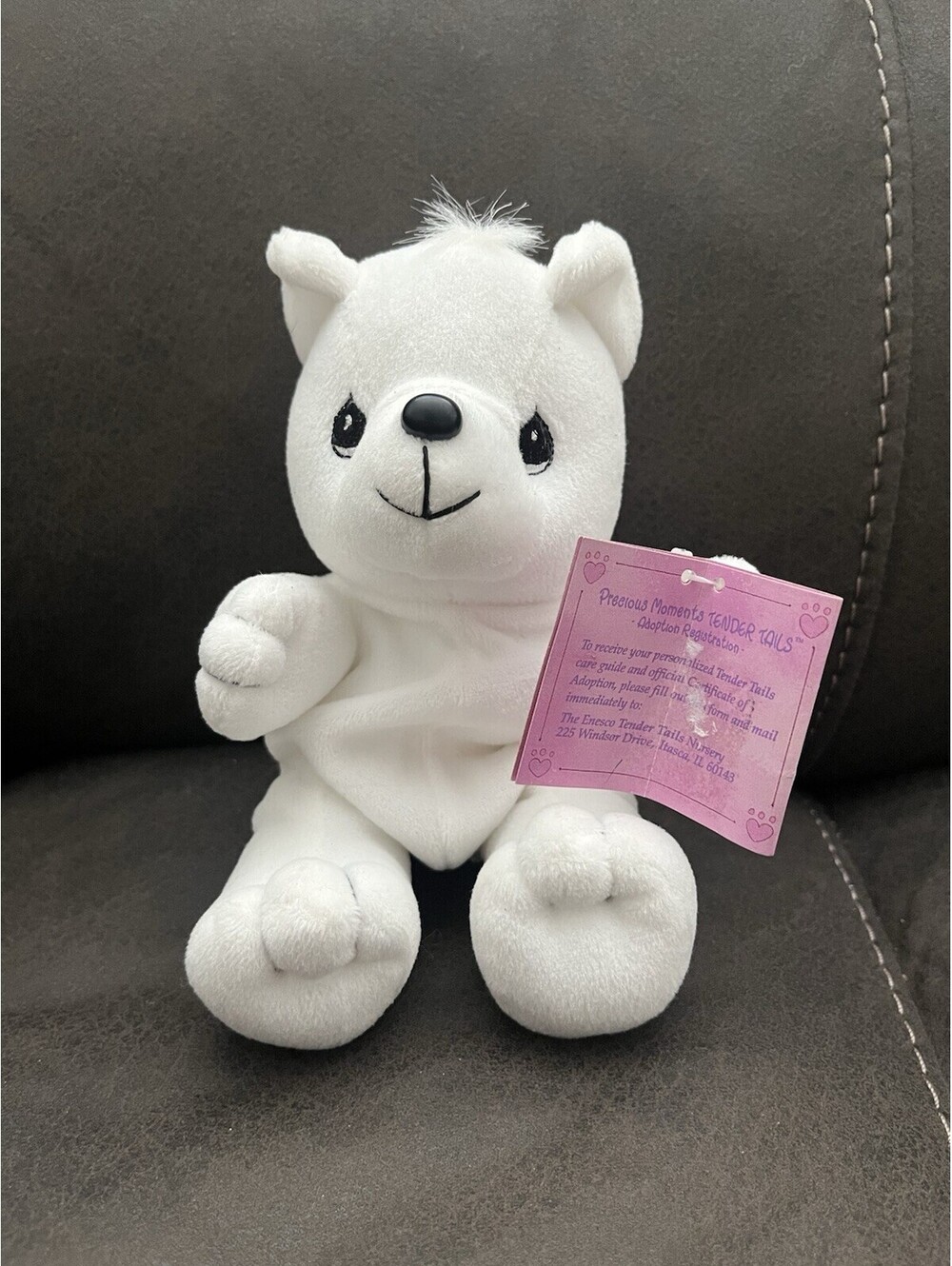 VTG 1998 Precious Moments Tender Tails White Polar Bear Plush Bean Bag 7"